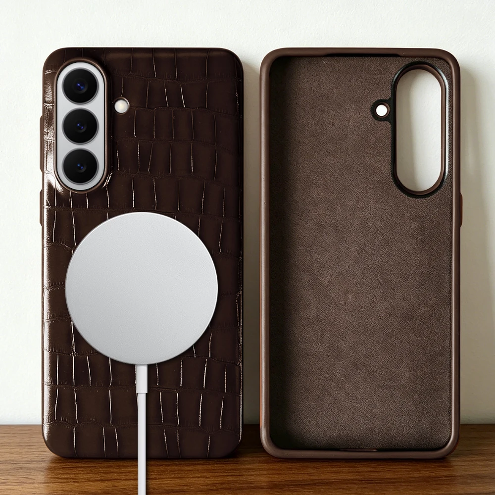 Magnetic Leather Back Cover Case For Samsung Galaxy S26 Plus S24 FE S25 Edge S23 S22 S21 Note 20 Ultra For Magsafe Phone Case