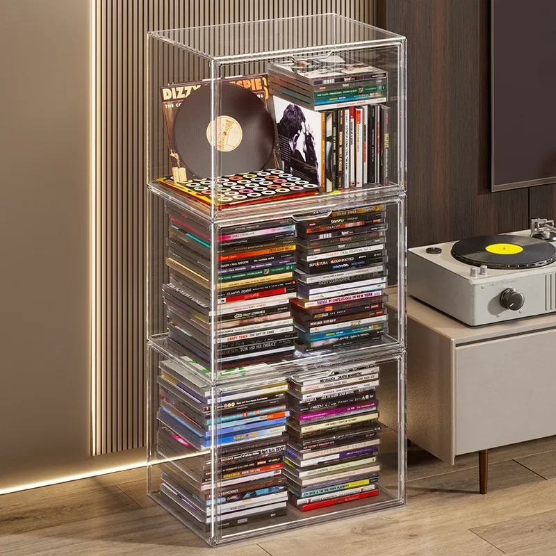 Transparent Storage Box Organizer Bookshelf Album CD Desktop Dustproof Display Cabinet Book Storage Box Magazine Organizer