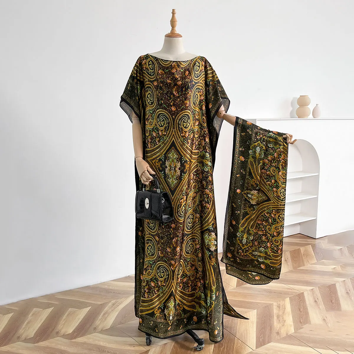 NOWA moda letnia sukienka z dużym szalikiem Dubaj Turcja Kaftan muzułmańska luźna abaja damska afrykańska swobodna szalowa szata w panterkę