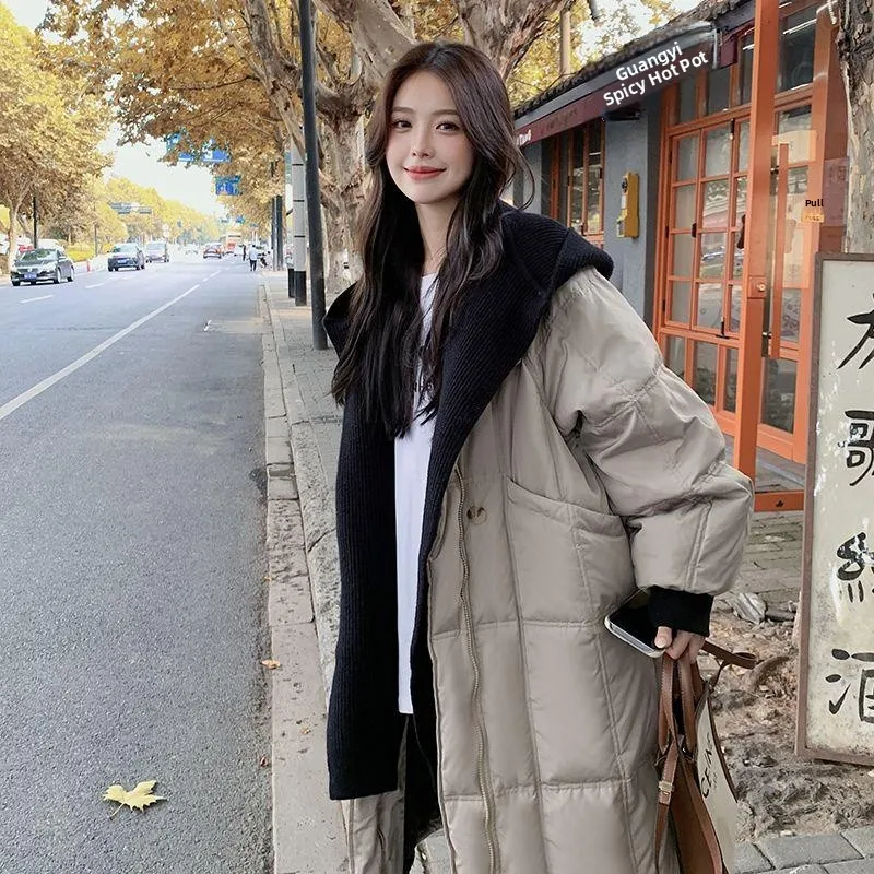 

Quilted Jacket Women's Winter New Design Duck down Puffer Coat Medium Length Casual Style Detachable Hood Thin Warm White Duc...