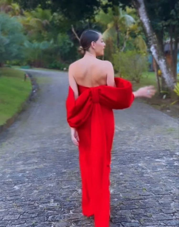 Red Off Shoulder Elegant Formal Evening Dresses 2024 Vestidos De Noche Wedding Guest Dress Robe Simple Prom Gowns فساتين سهرة