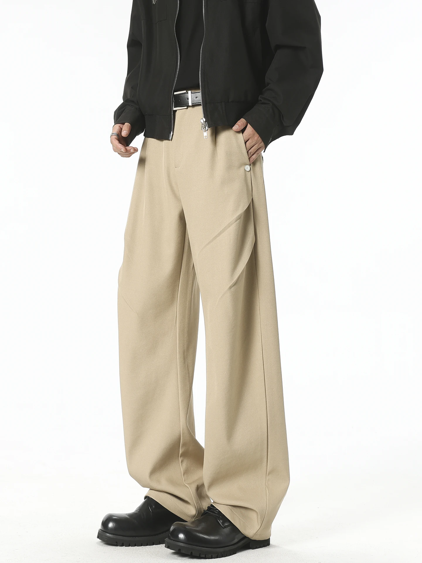 

Мужские повседневные брюки свободного кроя с плиссировкой, однотонные, струящиеся, широкие, длинные, в стиле ретро, удобные, прямые брюки