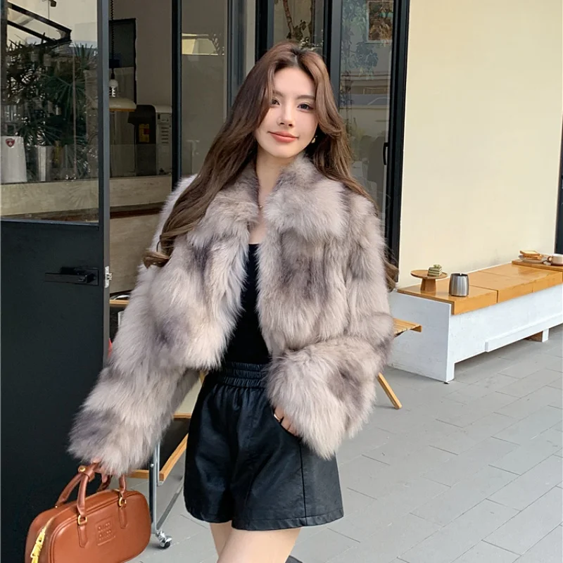 

Korean Style Younger Fur Coat Women's Small Size Turn-down Collar Eco-friendly Polyester Fiber Short Length Single Button