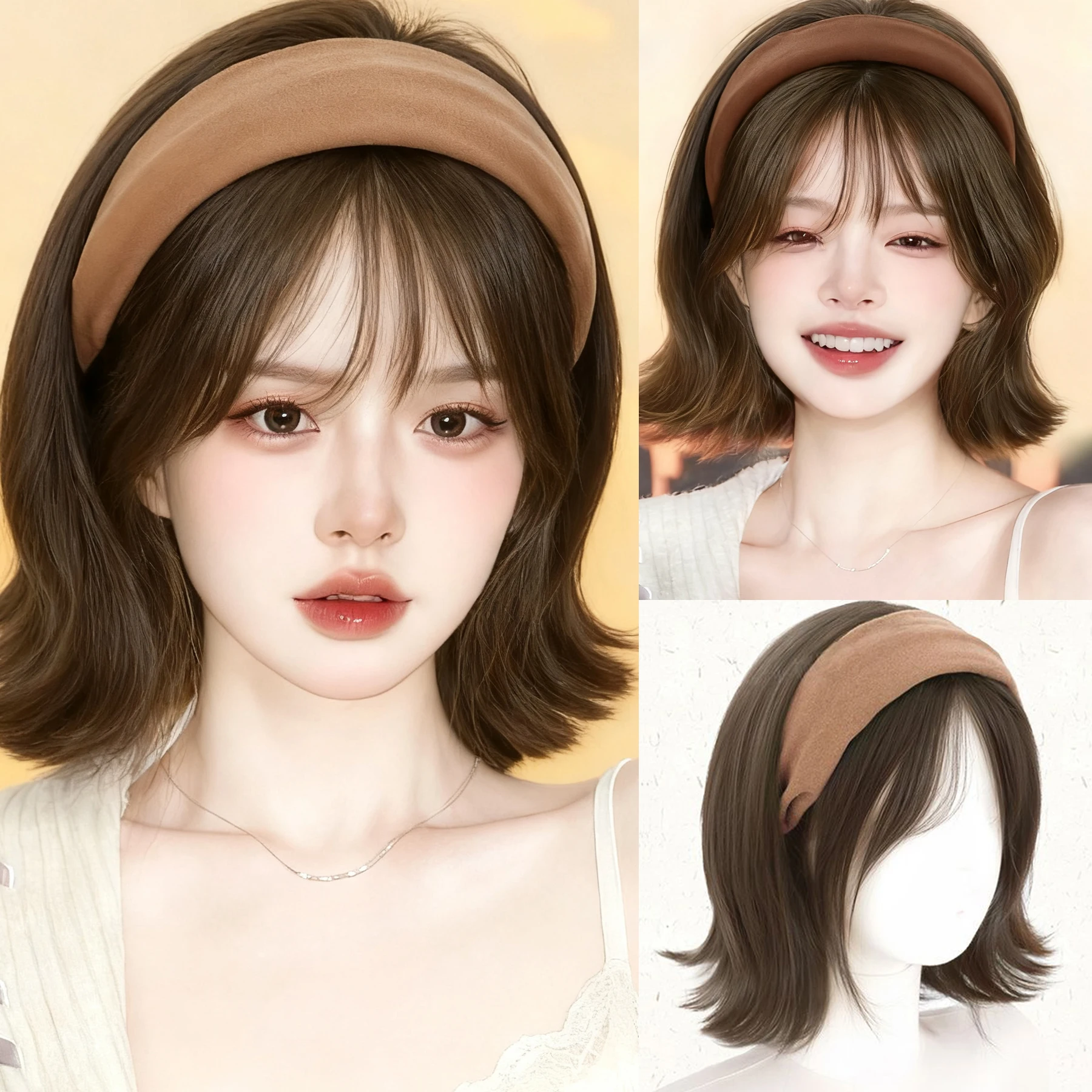JKL Women Vintage Solid Soft Cotton Hairband For Girls Sweet Hair wig Headband Hair half head covers for wig