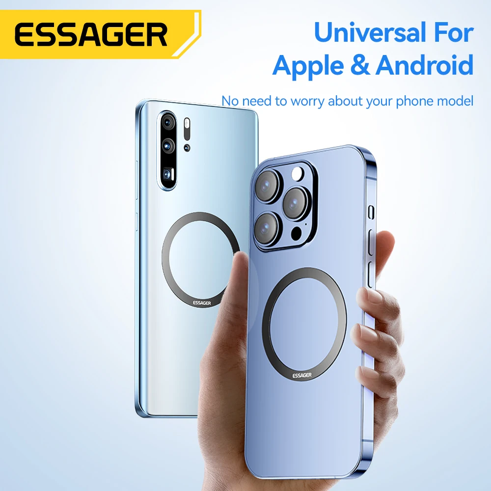 Essager 2PCS Magnetic Metal Ring for iPhone 15 14 13 12 Pro Max Plus MagSafe Magnet for Samsung Xiaomi Wireless Charging Plate