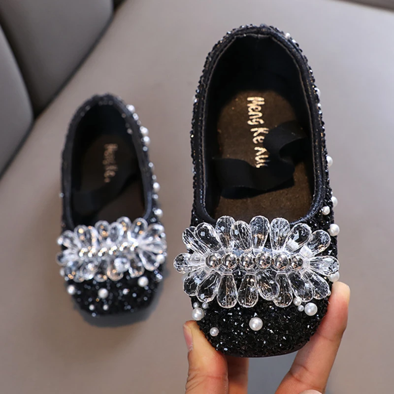 Scarpe da principessa con strass per ragazze appartamenti per bambini Baby Toddler fondo morbido scarpe con paillettes antiscivolo scarpe da ballo