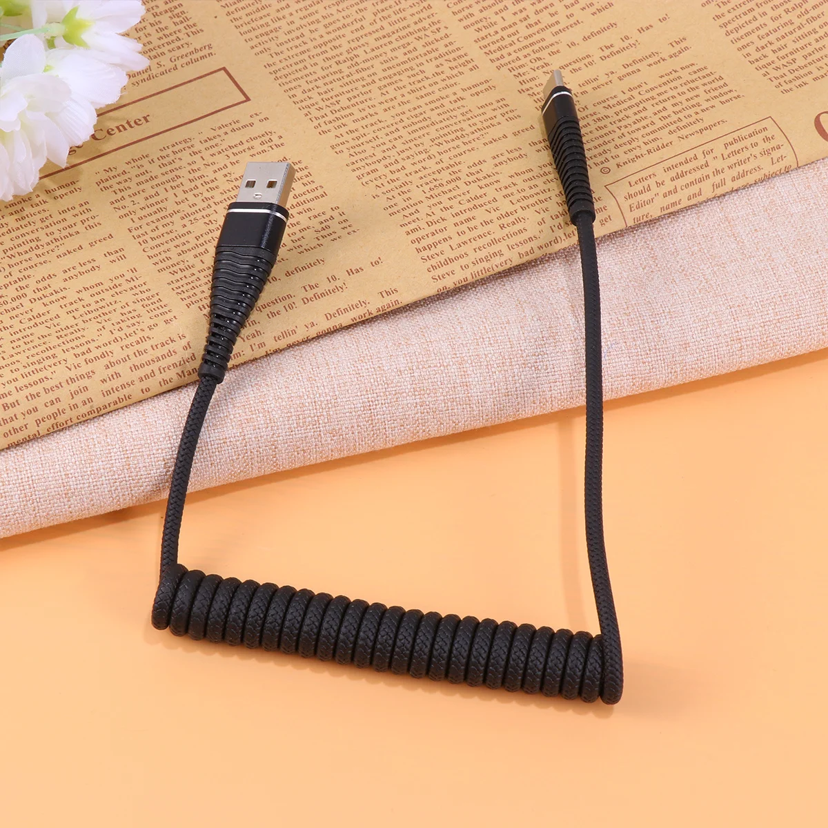 

Telescopic Mobile Phone Charging Cable Black Compact Lightweight Portable Data Transmission Cable for Type-C