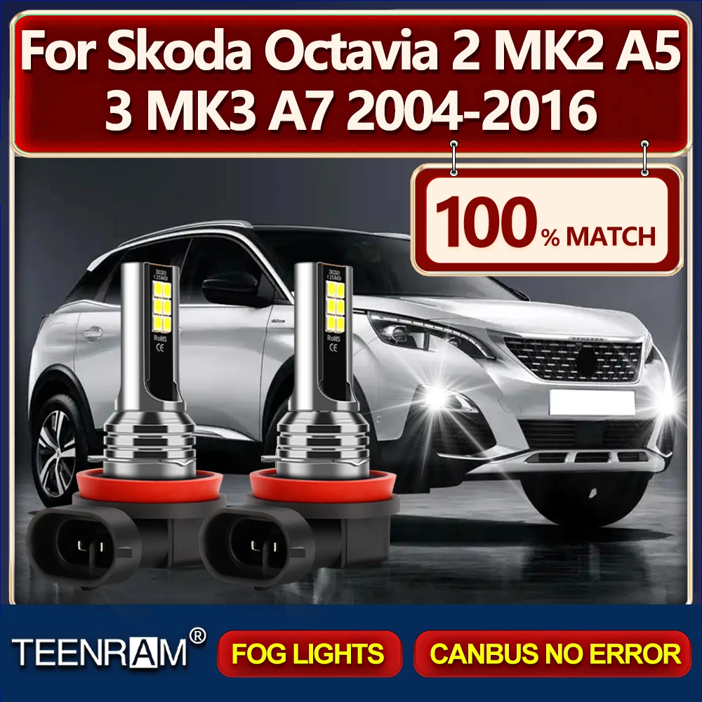 20000LM H11 LED Fog Lamps 6000K White Auto Fog Lights Bulbs 12V For Skoda Octavia 2 MK2 A5 3 MK3 A7 2004-2013 2014 2015 2016