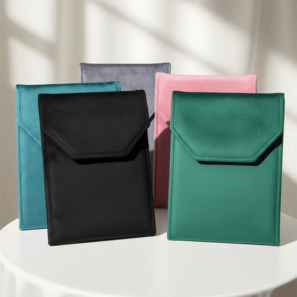 

Velvet Material Velvet Jewelry Pouch Snap Button Closure Soft Lining Necklace Organizer Bag Foldable Design Jewelry Storage Bag