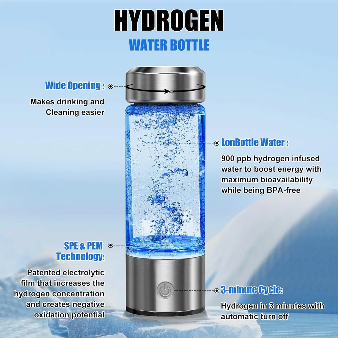 Wasserstoffreicher Wasserbecher Tragbarer Wasserstoffwasserflaschen-Generator Ionische Wasserflasche Wasserstoffzerlegungsbecher