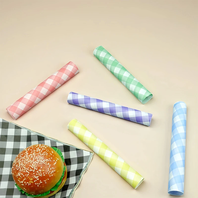 100 pezzi di carta vibrante a quadretti resistente al grasso, fogli di carta per gastronomia, panini, hamburger, carta da regalo per alimenti fritti, per feste, festival