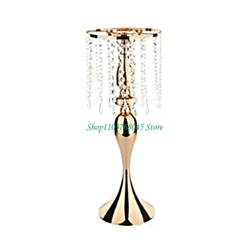 R53F Crystal Flower Stand Wedding Road Leads Tall Flower Holders Tabletop Centerpieces Metal Flower Vase for Reception Tables