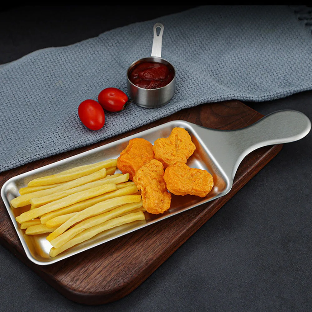 

Stainless Steel Bbq Hot Pot Meatball Plate Classic Metal Sushi Serving Tray Handle Restaurant Dinner Plate Sushi Container
