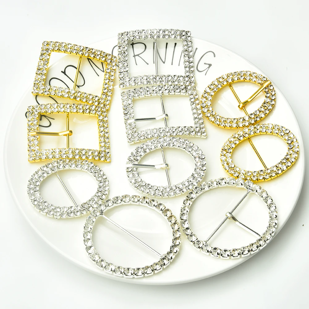 Rhinestone Oval round Rectangle Metal Crystal Clip Belt Buckle 4.5-6.4cm for Dress Wedding Ribbon Clothing Waist Shoe Decoration