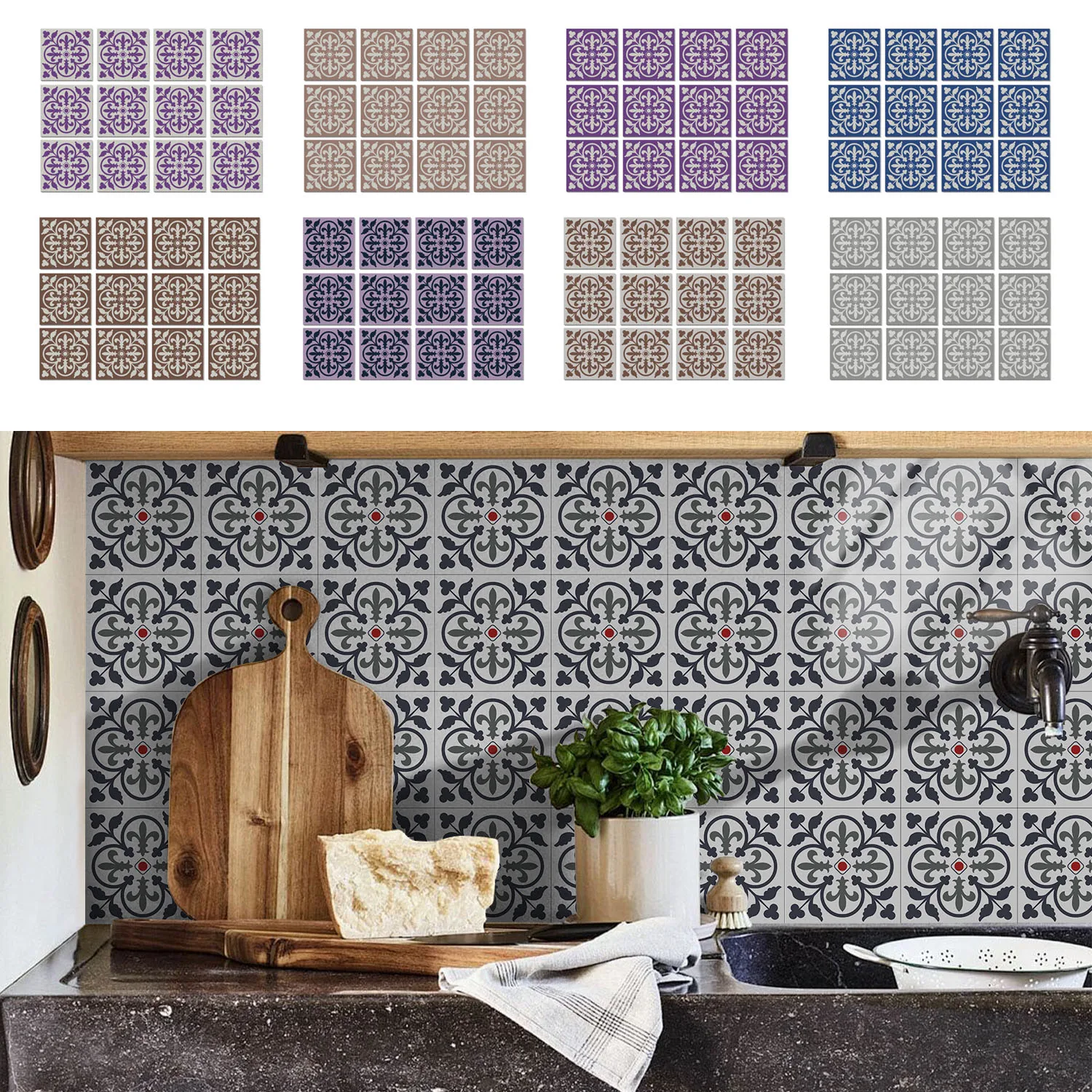 15x15cm Moroccan Style Peel and Stick Tile Stickers, Self Adhesive Waterproof Wall Decor for Kitchen Bathroom (ART Series)