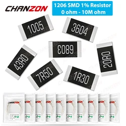 100 Uds SMD 1206 resistencias 0ohm - 10M Ohm 1/4W 1% Chip de película de alta precisión resistencia fija 0,01 0,22 4R7 100 220 330 1K 10K 300K