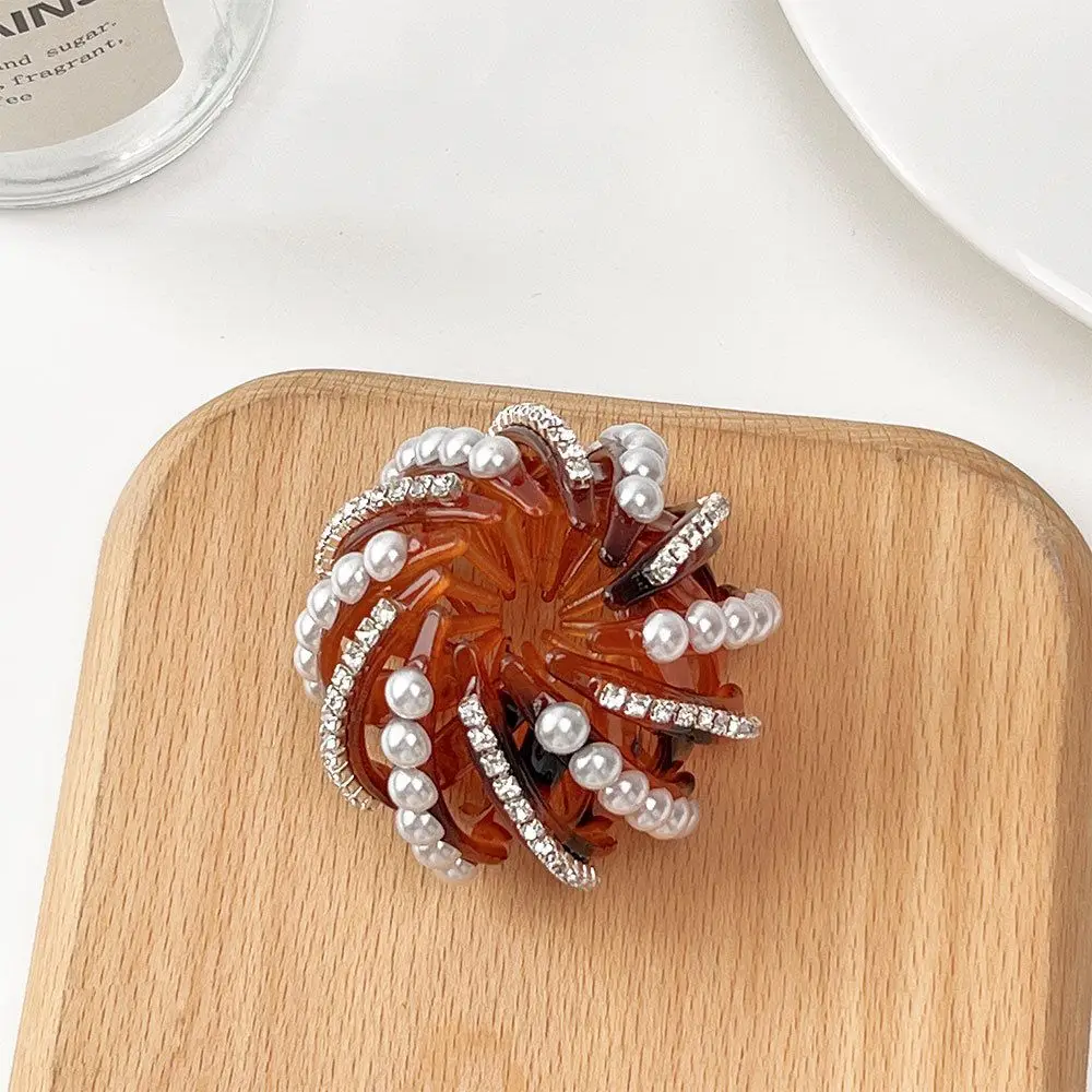 Pinza para el pelo para mujer, diseño de moda, cabeza de albóndiga, hebilla de cola de caballo, Nido de Pájaro, fabricante de moños, Anillo para el cabello de perlas, pinza para el cabello de estilo coreano