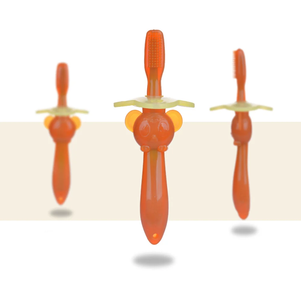 

2Pcs Baby Toothbrush Oral Care Tool Short Bristles Wide Board Prevent Choking Cute Cartoon Pattern Toddler (Light Brown Dark