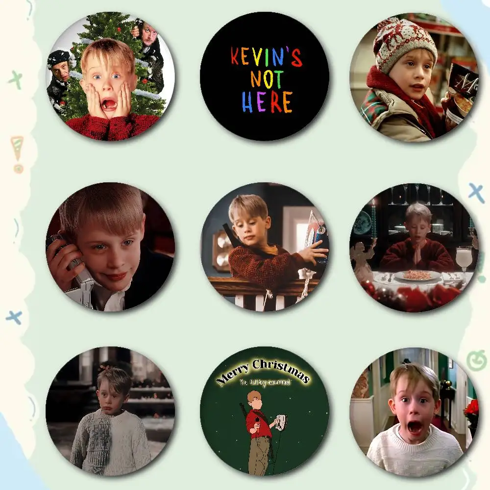 H-Home A-Alone Christmas Premium Tinplate Round Lapel Pins: Cute Badge Brooches For Shoulder Bag Accessories, Souvenir Gifts