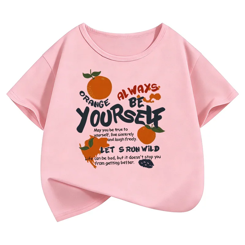 Funny Orange Harajuku Style Design T Shirts Kids Children's T-shirt Short Sleeve Boys Girls Summer Spring Casual Top Tee Shirt