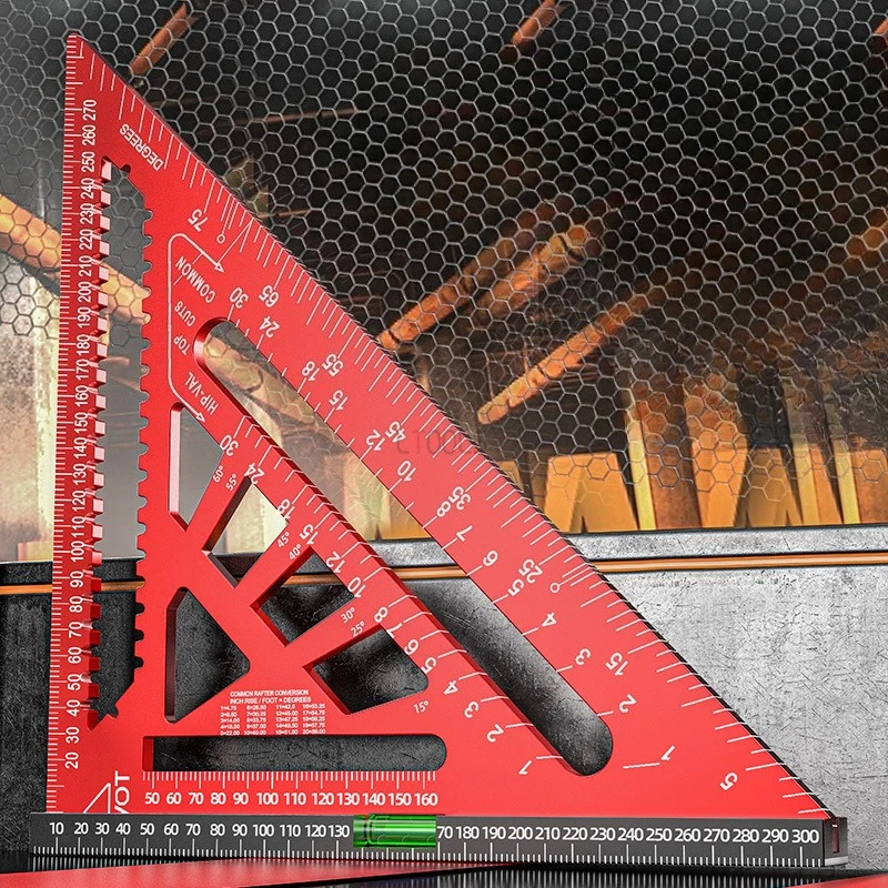 Woodworking Aluminum Alloy Triangle Gauges Multi-function Measuring Gauging Tools Marker Angle Ruler 7/12inch Metric and Imperia