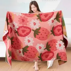 Strawberry Pure Cotton Gauze Bath Towel, Quick Drying, Absorbent Non Shedding Towel for Both Men and Women, Couple Shower Towel