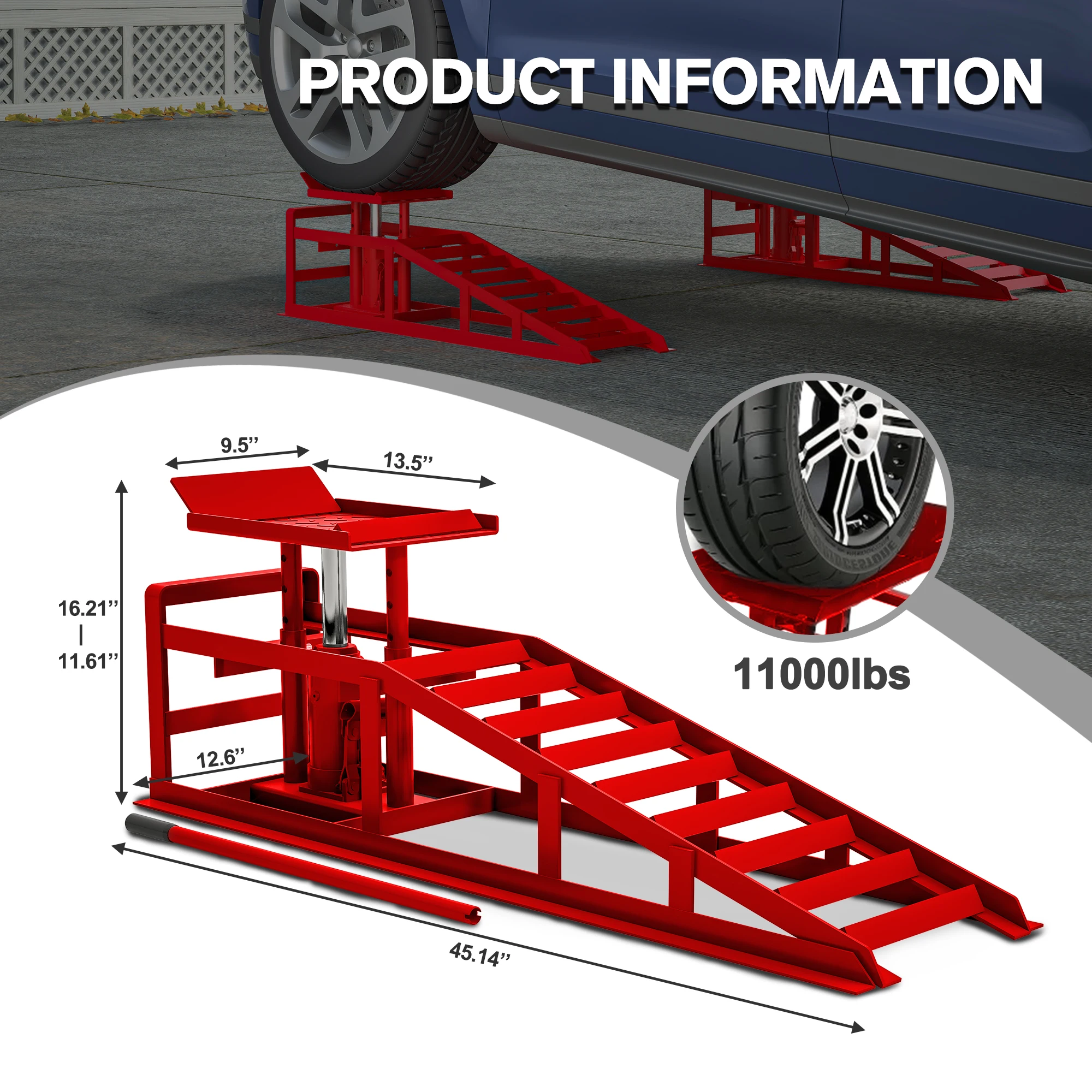 LZBEITEM 2 Pack Hydraulic Car Ramps 5T 11000lbs Low Profile Car Lift Service Ramps Truck Trailer Garage