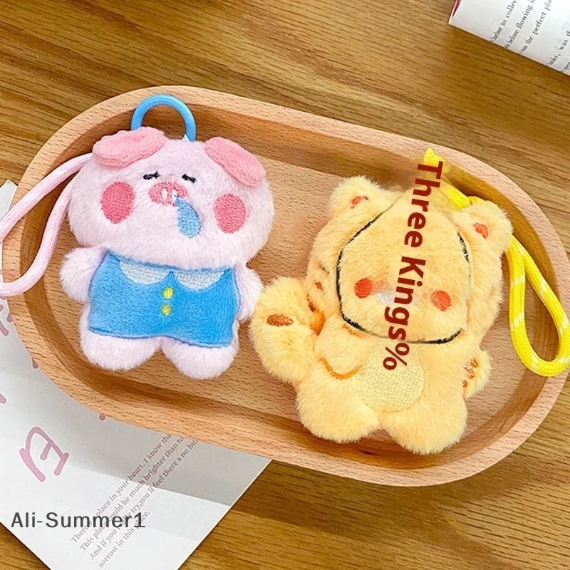 【E】Fofo dos desenhos animados de pelúcia animais do zodíaco chaveiro pingente fone de ouvido saco de armazenamento bolsa de moedas mochila mini pequena boneca decoração