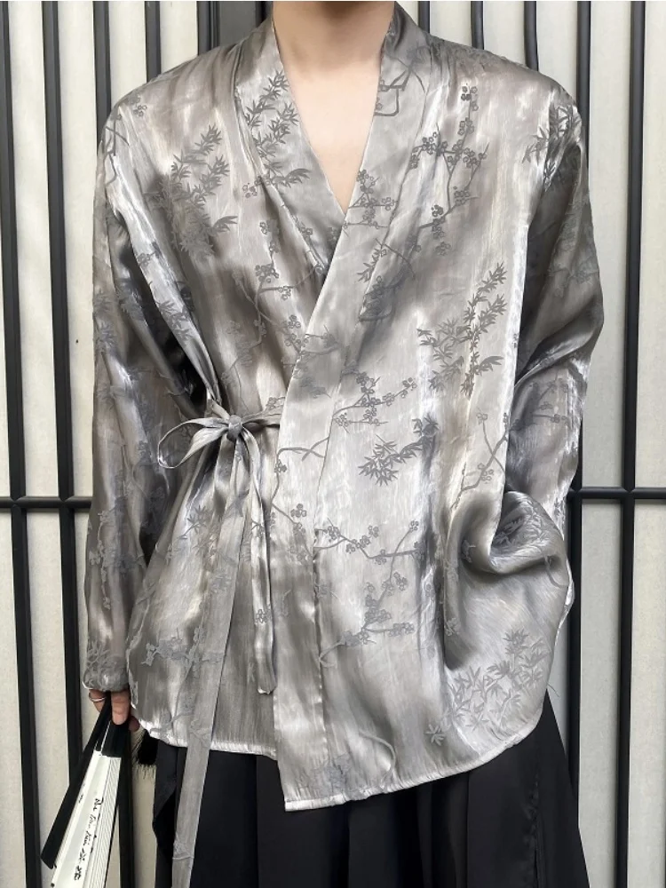 

Мужская летняя рубашка с длинным рукавом из тонкого ледяного шелка, новая модель в китайском стиле, модернизированный ханьфу, кардиган в стиле даопао, одежда для юристов