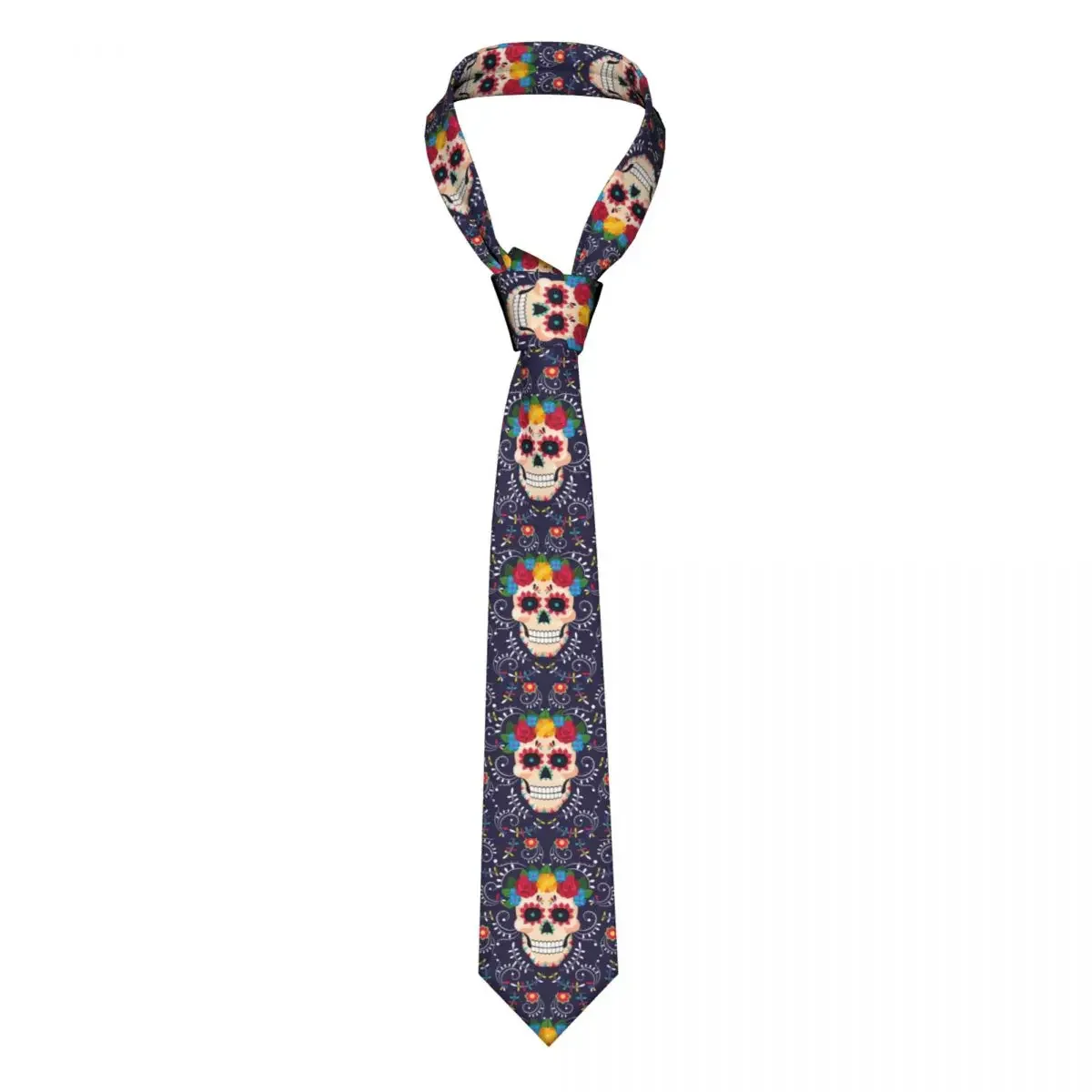 Casual Arrowhead Skinny Skull Flowers Mexican Illustration Necktie Slim Tie For Party Formal 