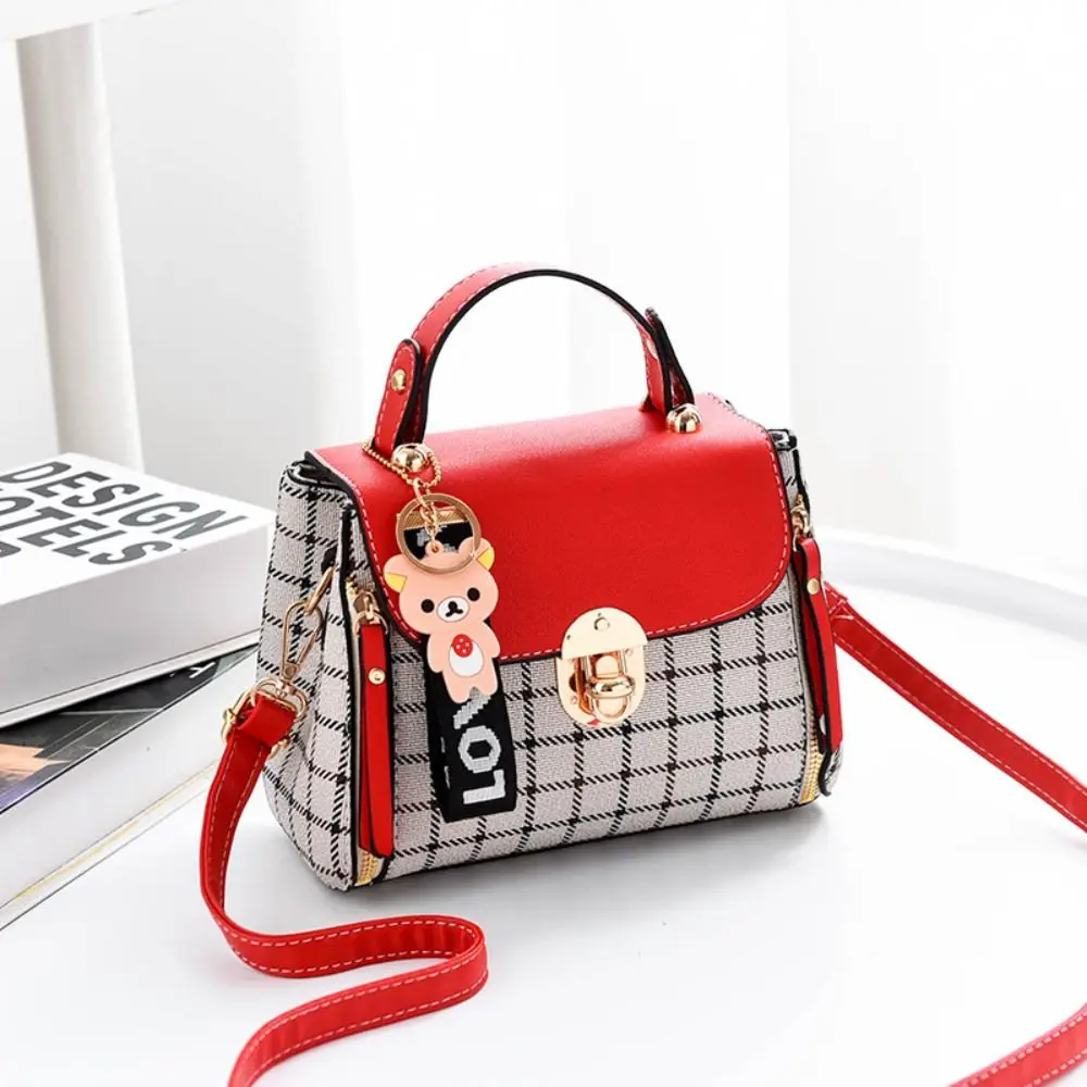 Modische PU-Leder Schultertaschen mit Schnallenverschluss, Handtaschen mit Karomuster für Damen – Detail 3