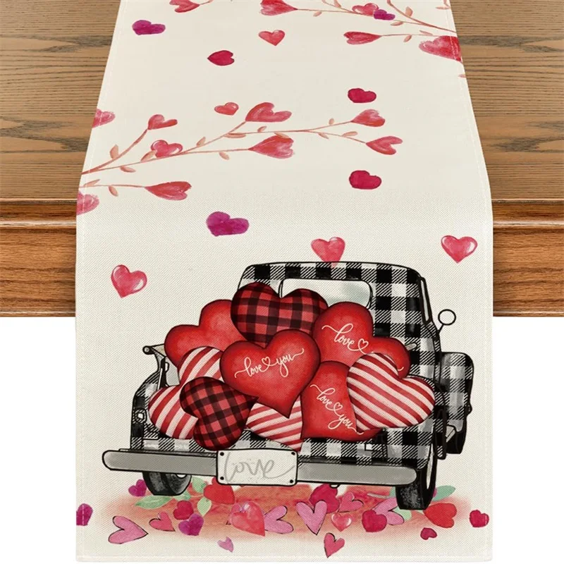 Valentines Day Table Runner, Heart Print Tablecloth Table Cover Holiday Party Dining Table Decor