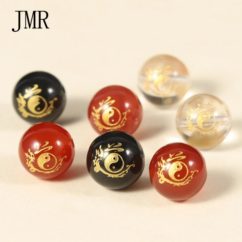 Taoistisches Tai Chi Bagua Amulett Schwarze Rote Achat-Perlen Böser Geist Abwehrender Doppelenergie-Anhänger DIY Halskette Armband Zubehör