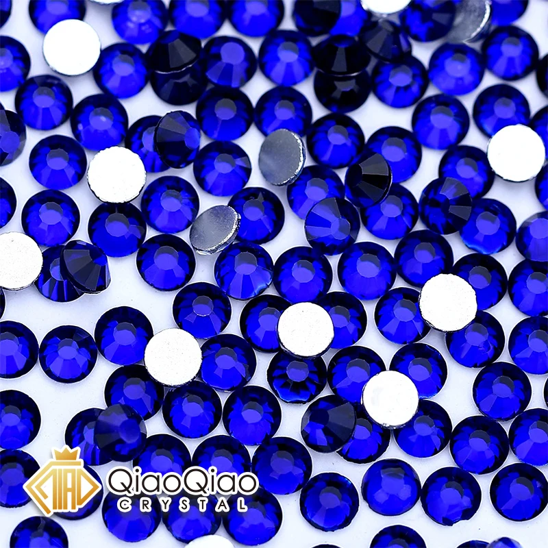 QIAO SS6-SS30 Cobalt Glitters Crystal Glass Rhinestone Flatback Strass Nail Diamond Gem Loose Glue on Rhinestones For Crafts