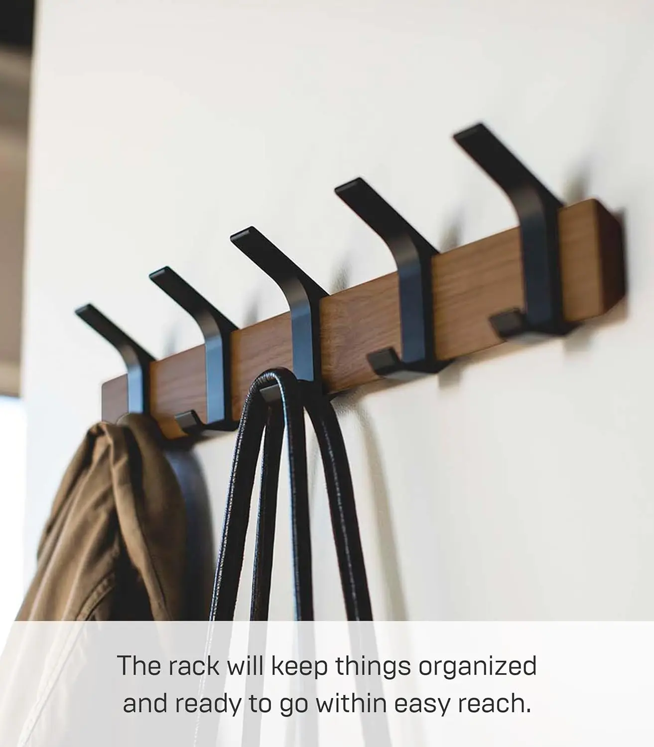 

Home Wall-Mounted Coat Hanger Brown Steel + Wood One Size Walnut