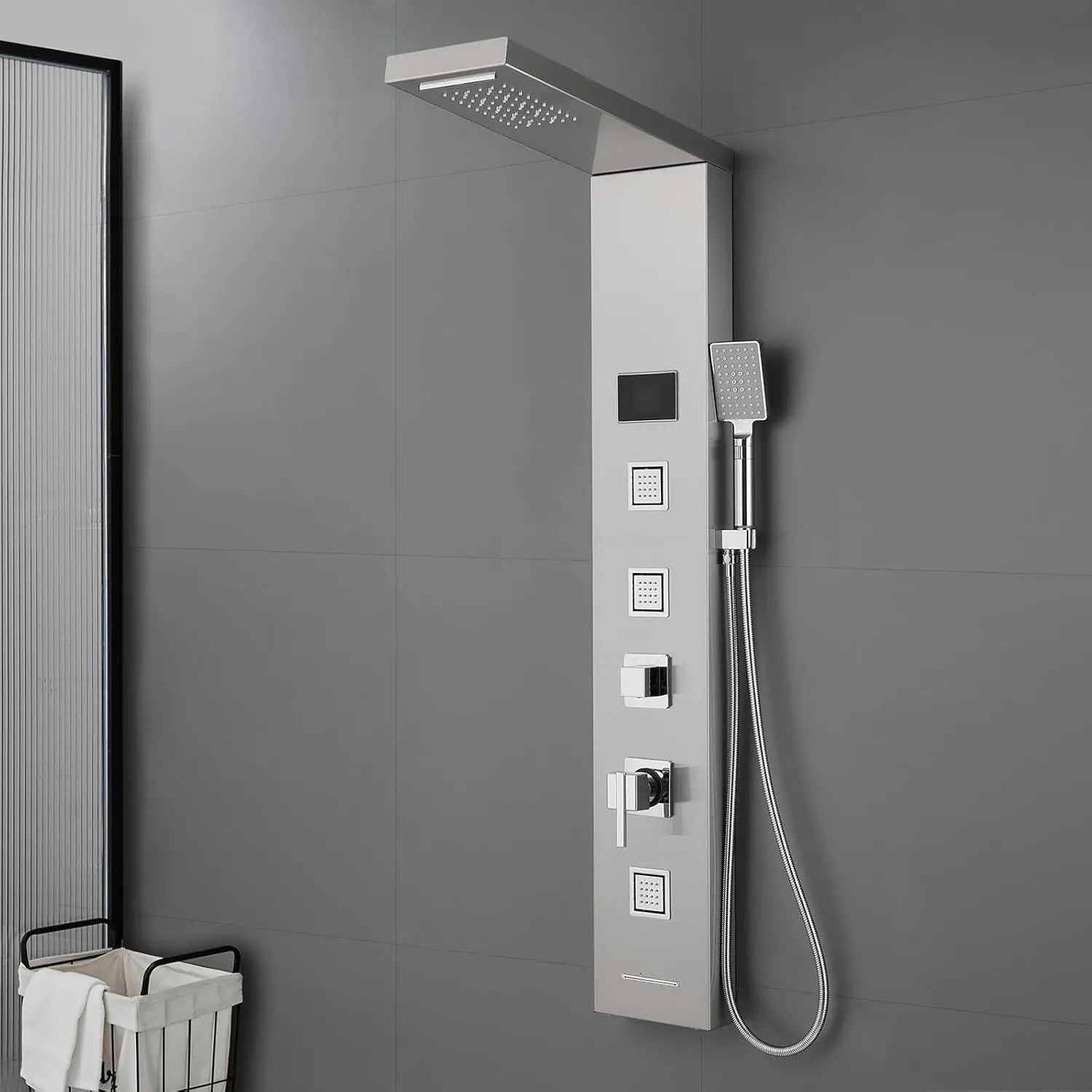 

ROVOGO LED Rainfall Waterfall Shower Panel with 3 Body Jets, Handheld and Tub Spout, No Battery Needed Shower Tower with Tempe D