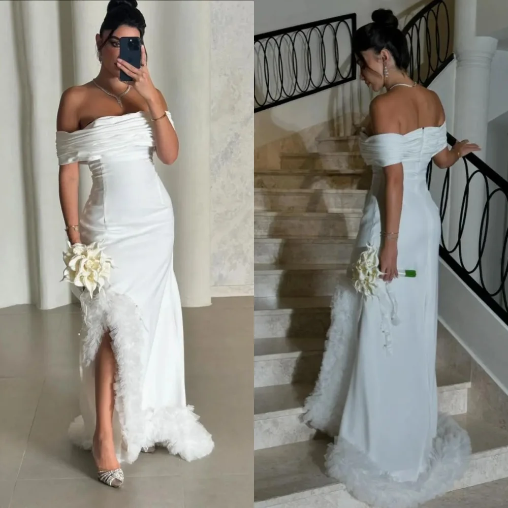 

Customized Modern Style Modern Style Pleat Straight Off-the-shoulder Long Dresses Bespoke Occasion Dresses Elegant