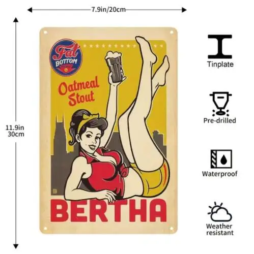 BEER METAL TIN SIGN SEXY PIN UP FAT BOTTOM BREWING CO OATMEAL STOUT 