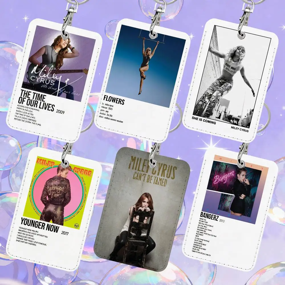 

American Singer Miley Cyrus 1 Card Holder, Leather Card Storage Box, Key Chain, Access Tag Holder, ID Card Holder, Key Chain