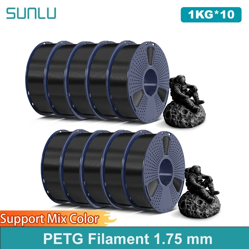 SUNLU 10 كجم PETG/PETG خيوط شفافة 1.75 ± 0.02 مم 1 كجم بكرة (2.2 رطل) صلابة عالية خيوط جرح بدقة تناسب معظم طابعات FDM #1