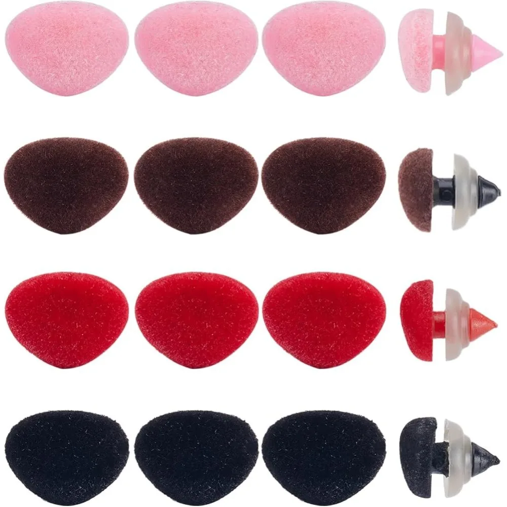 40PCS 4 Colors Plastic Flocking Safety Nose 18mm Wide Doll Noses Animal Triangle Noses Red Pink Brown Black Crochet Noses