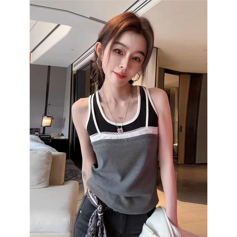 

Pure Cotton Spliced Camisole Women's New Summer Slim Fashion Outer Top