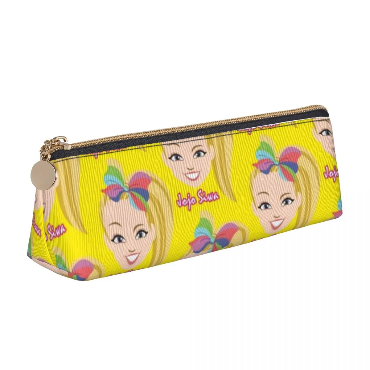 Jojo Siwa Art Leather Pencil Case Cartoon Meme Print Fashion Zipper Pencil Box Stationery For Teens Triangle Pen Bags