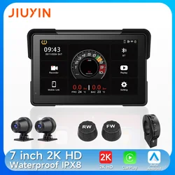 7 inch motorcycle multimedia player 2K HD GPS navigation video recorder wireless CarPlay Android Auto IPX8 waterproof screen BT