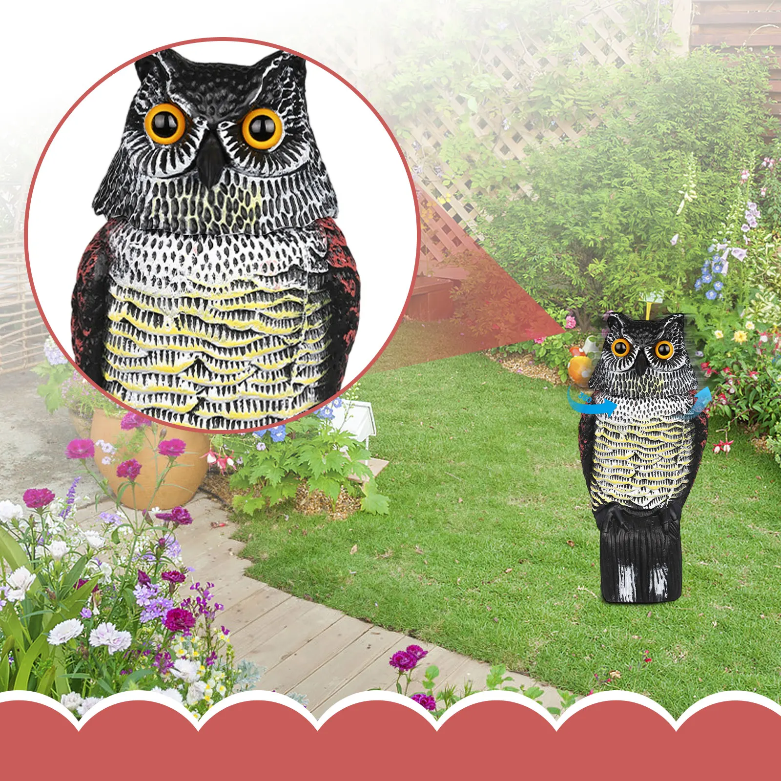 Owl Decoy Pest Deterrent 360 Rotating Head Owl Statue Garden Patio Ornament Fake Bird Scarecrow Outdoor Yard Decor