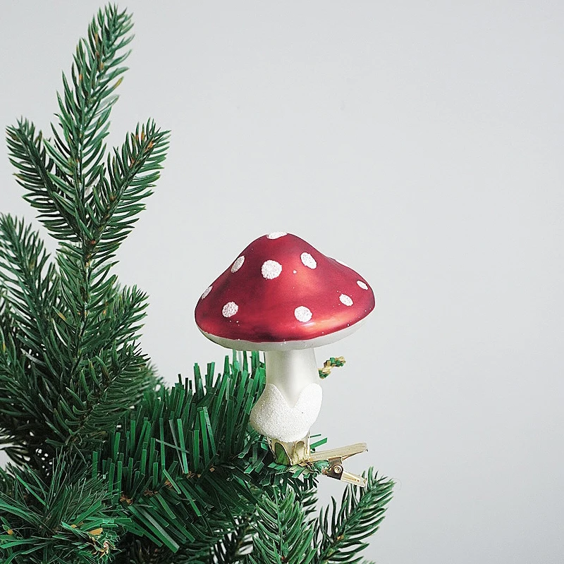 Glass Mushroom Clip Christmas Tree Ornaments Decorations for Home Mushroom Christmas Baubles New Year 2024