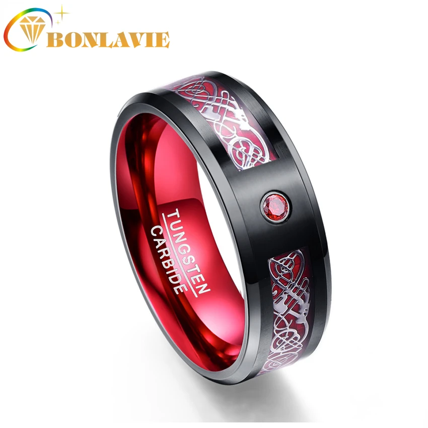 Tungsten Carbide Ring 8MM Wide Red Polish Men's Classic Jewelry Wedding Ring Tungsten Steel Ring Comfort Fit