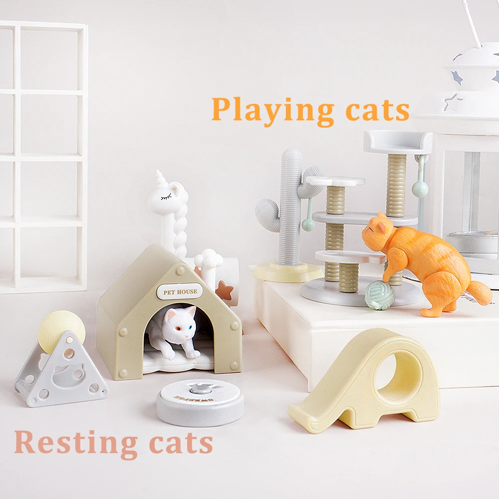 SENGTONGLE-M07-6IN1 Scala 1/12 Mini Gatto Ornamento Gatto Figure Micro Paesaggio Gatto Alberi Scratcher Decorazione Accessori Giocattolo