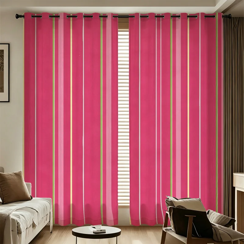 Cute Pastel Vertical Stripe Print 2 Panels Curtains Printed Curtains Darkening Curtains Light Blocking Rate 85% Girly Decor