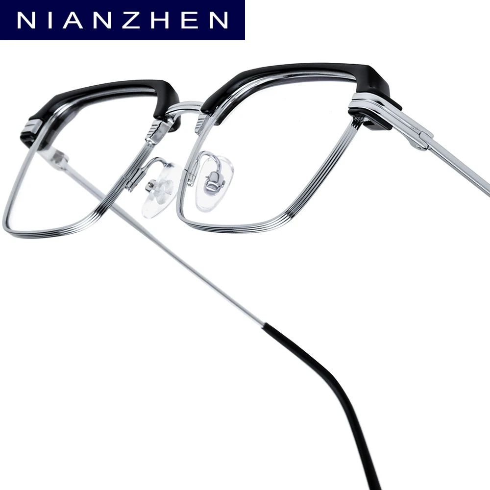 NIANZHEN Titanlegierung Brillengestell Herren 2026 Quadratisches Markendesign Ultraleichte Brillen Retro-Brillen 6265